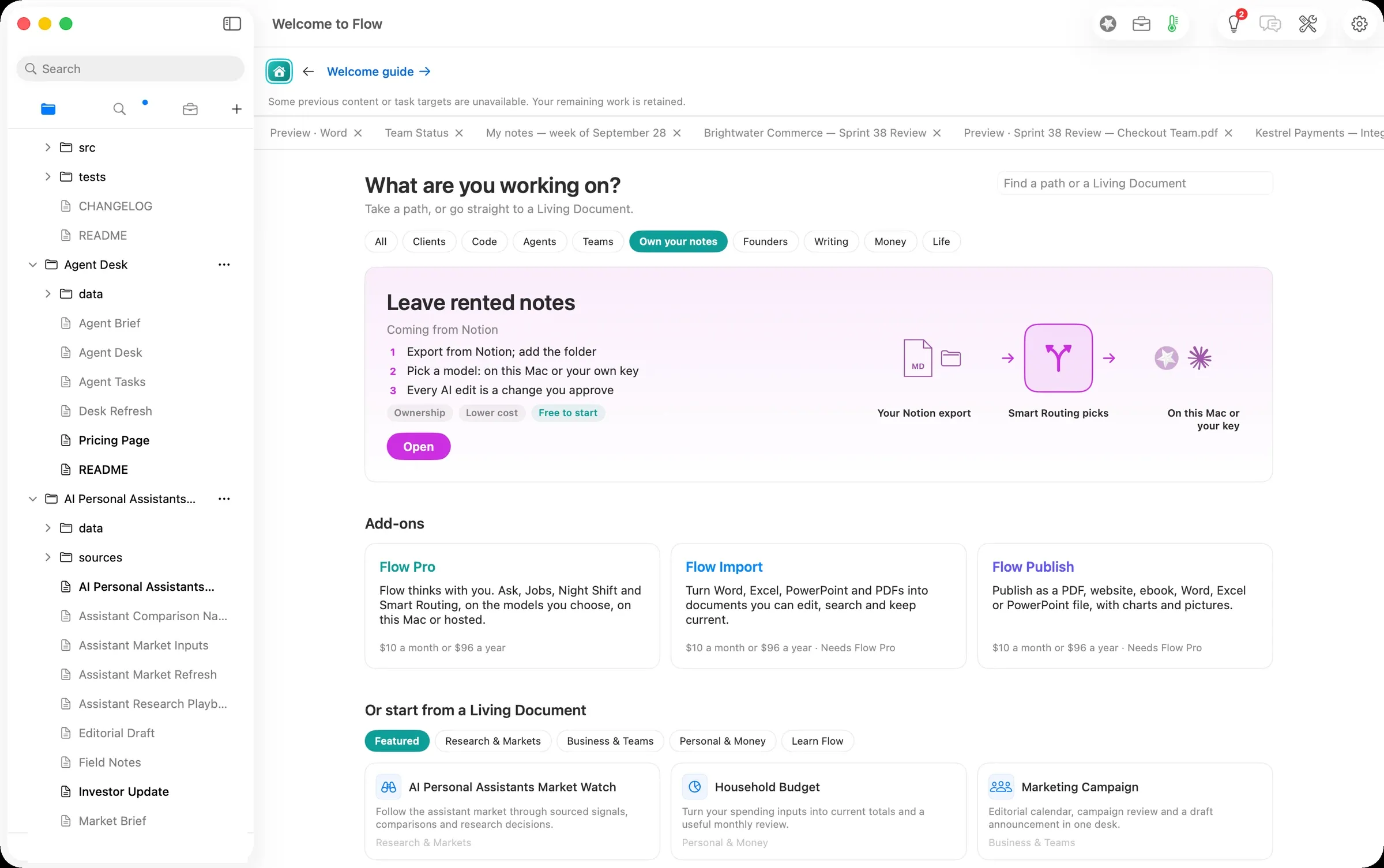 Home: Leave rented notes, under Own your notes