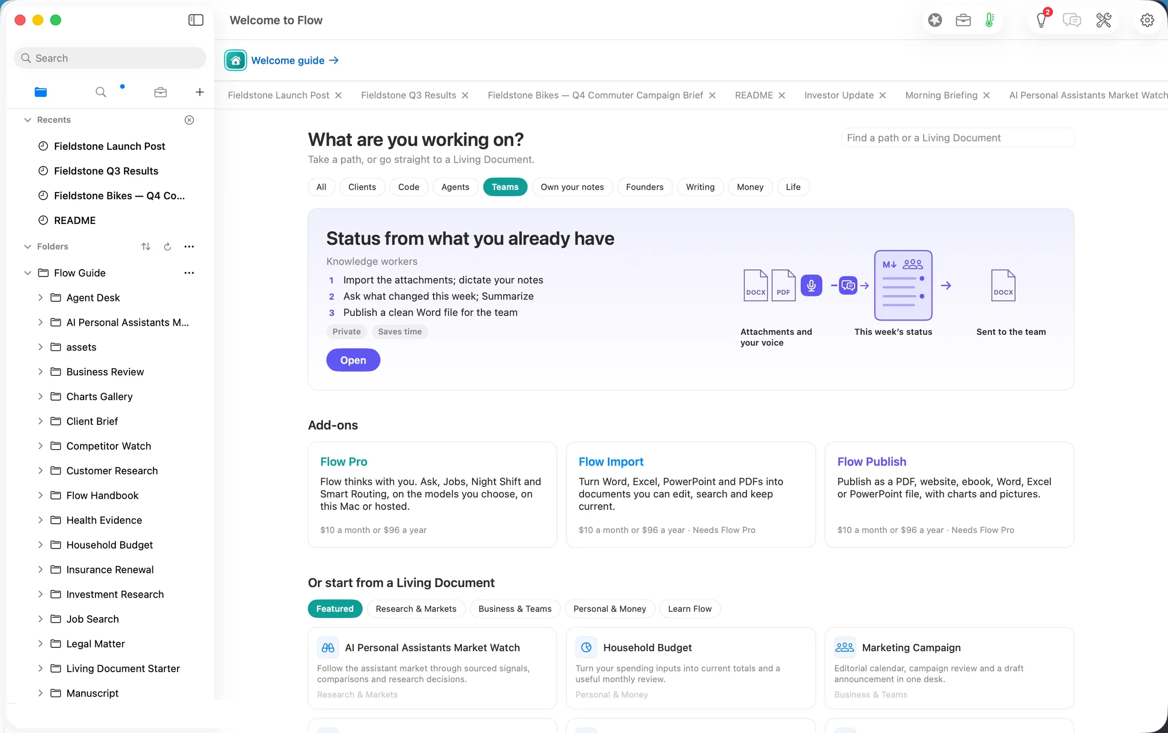 Home: Status from what you already have, the Teams path