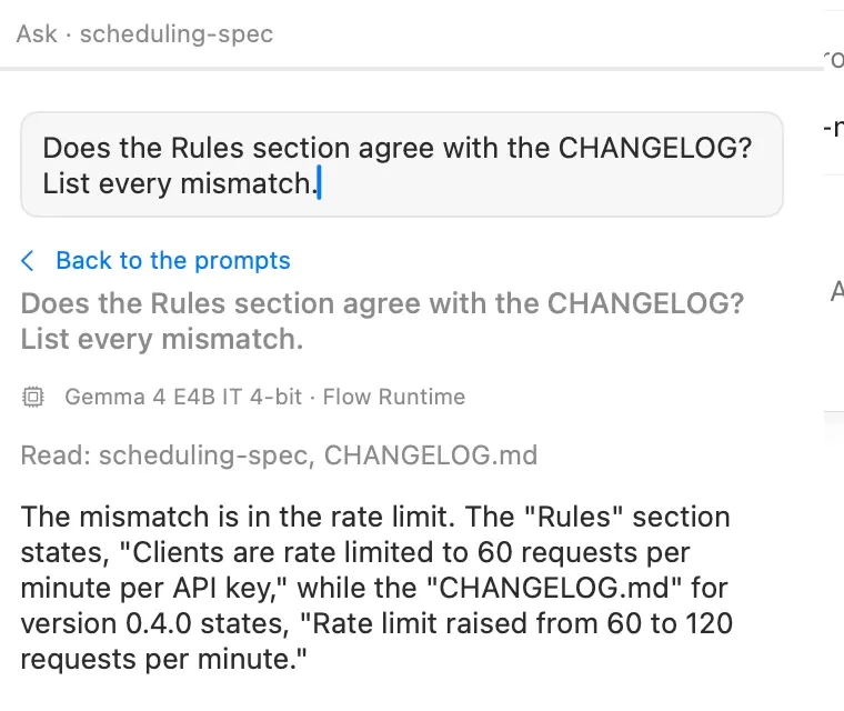 Ask answering from the spec and the changelog