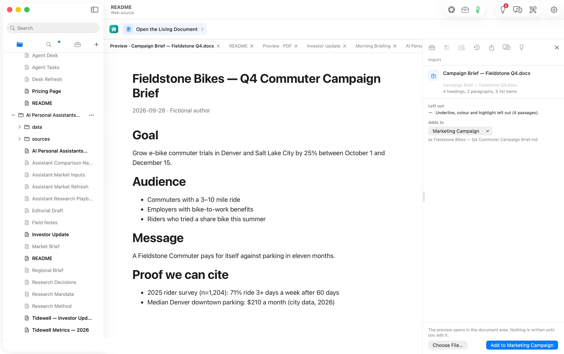 Importing the campaign brief: what came in, what was left out, where it goes