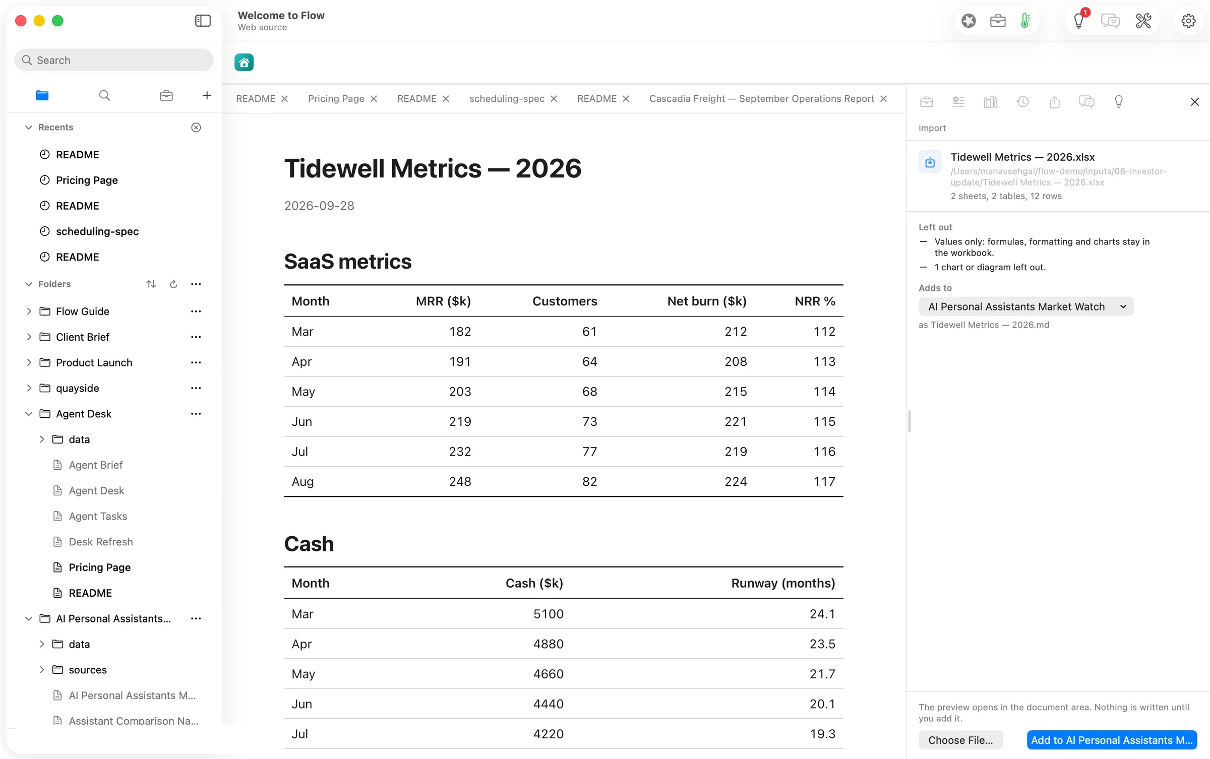 Import: the workbook as two tables, with what was left out