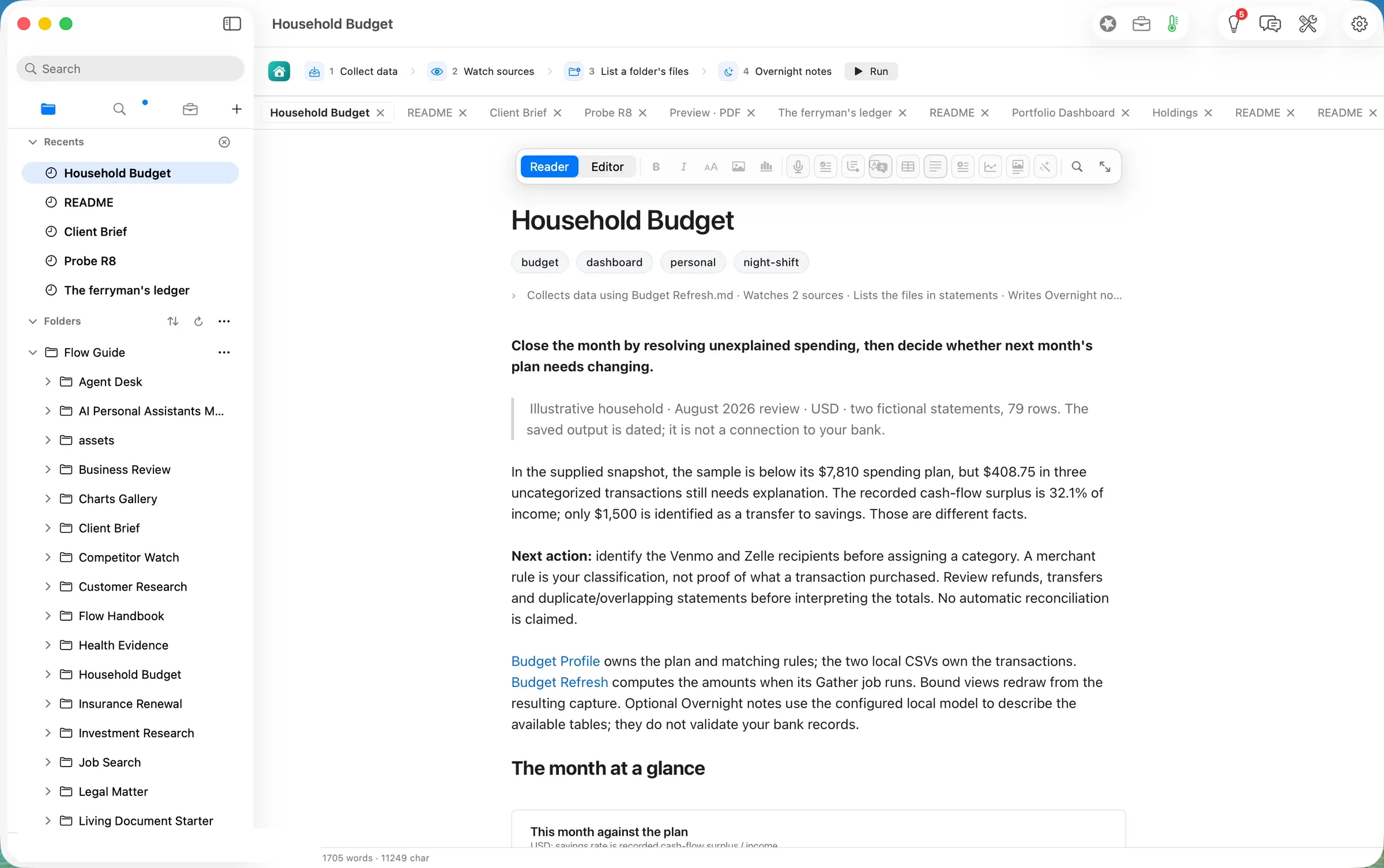 The Household Budget page, still showing the sample August