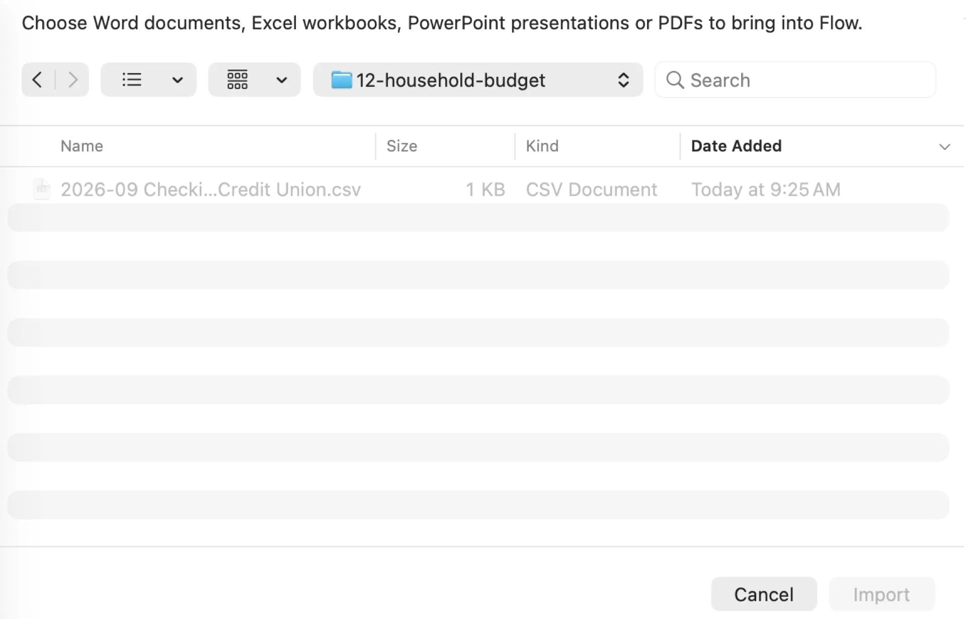 File ▸ Import… greys out the CSV