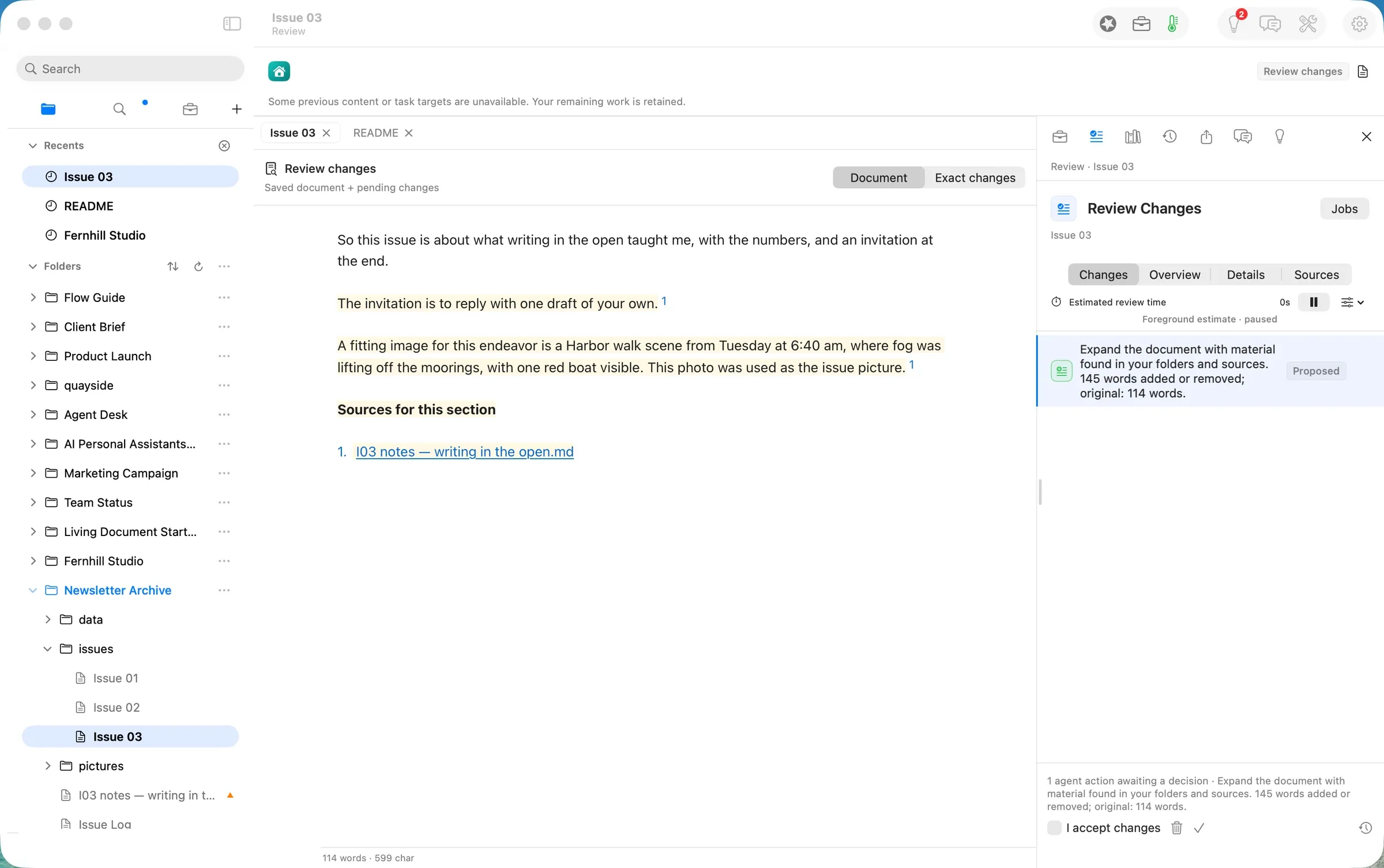 The proposal, waiting in Review Changes