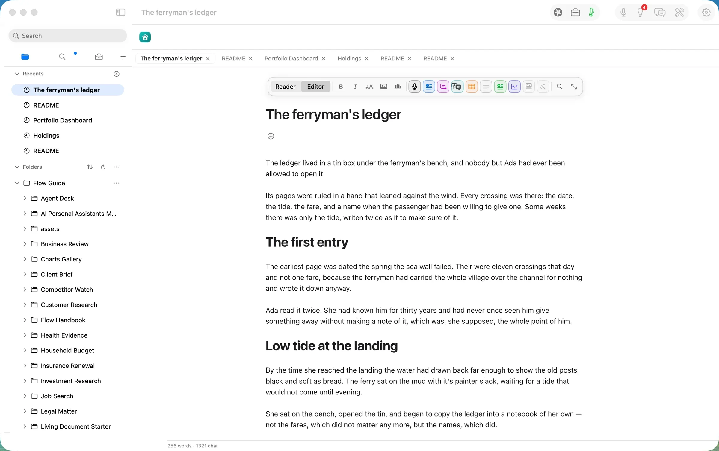 The imported chapter, open in the editor
