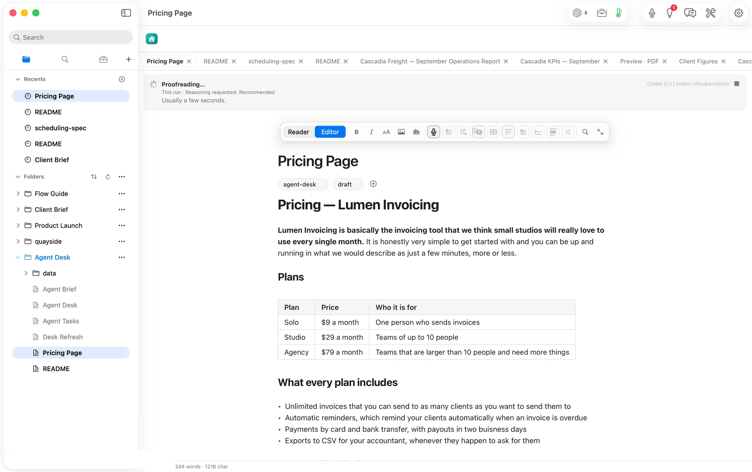 Proofreading, on Codex CLI, the subscription route