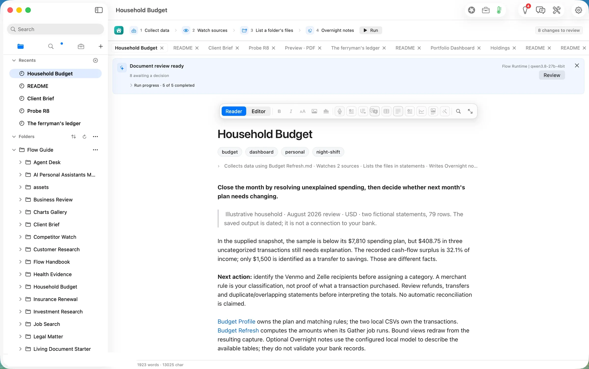 Document review ready: eight changes, and the model that wrote
