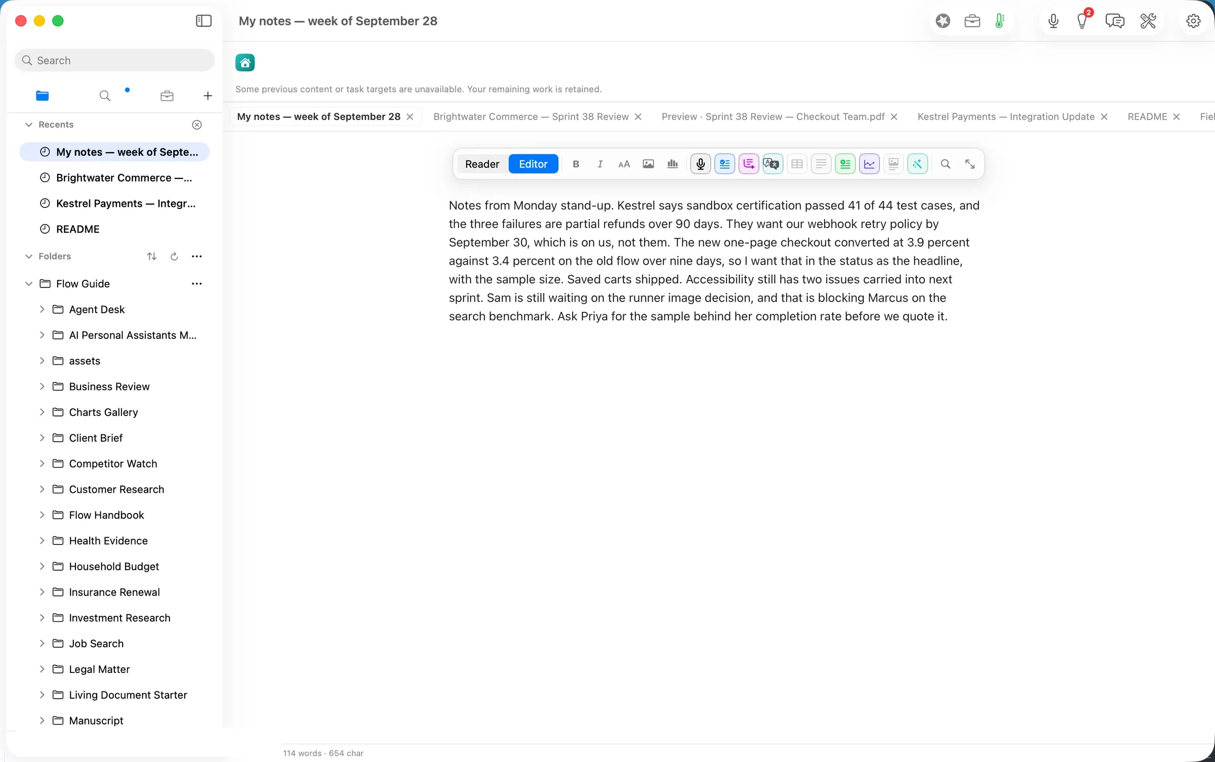 The team lead's notes, 114 words