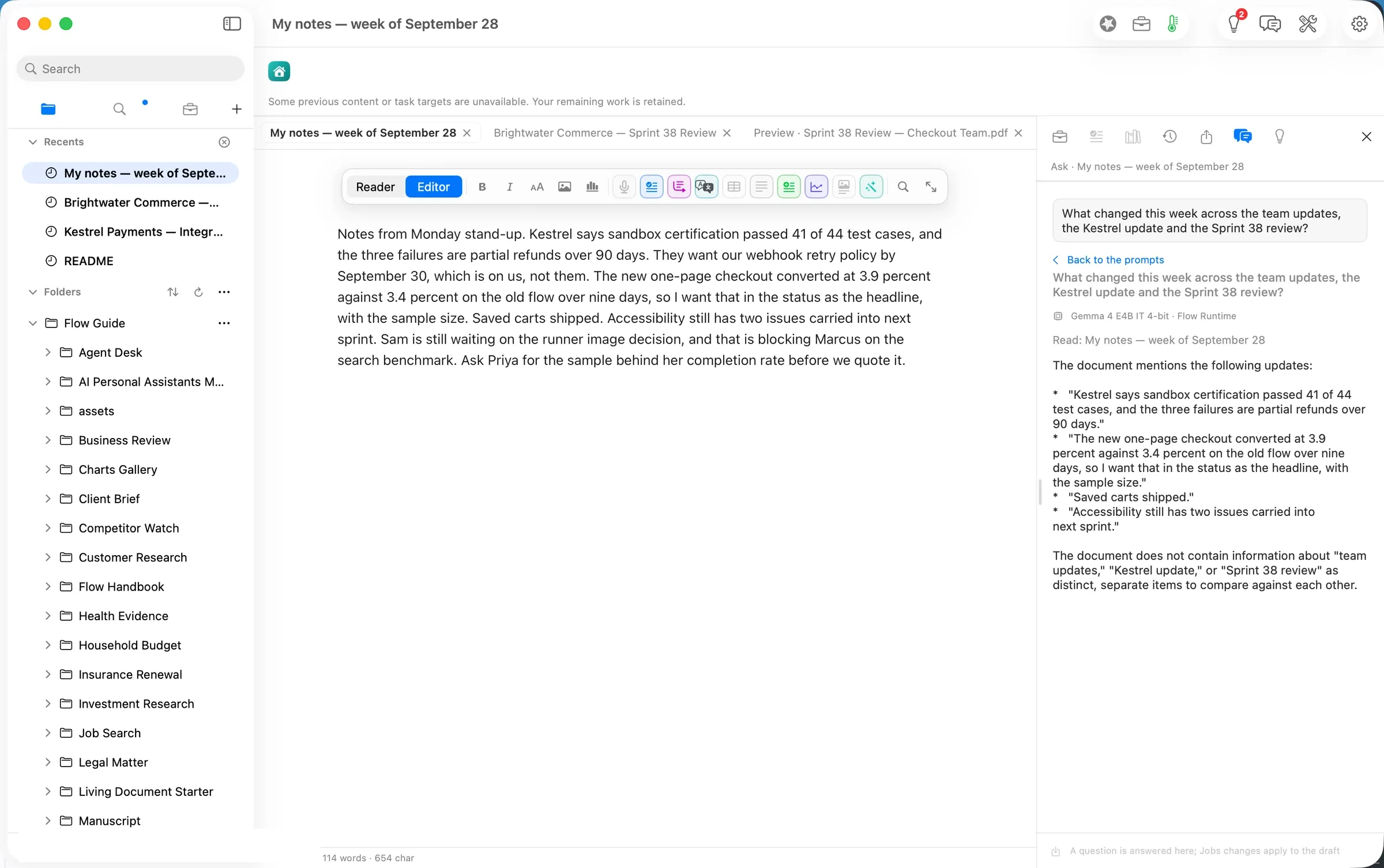 Ask, from the notes: it reads the document in front of you