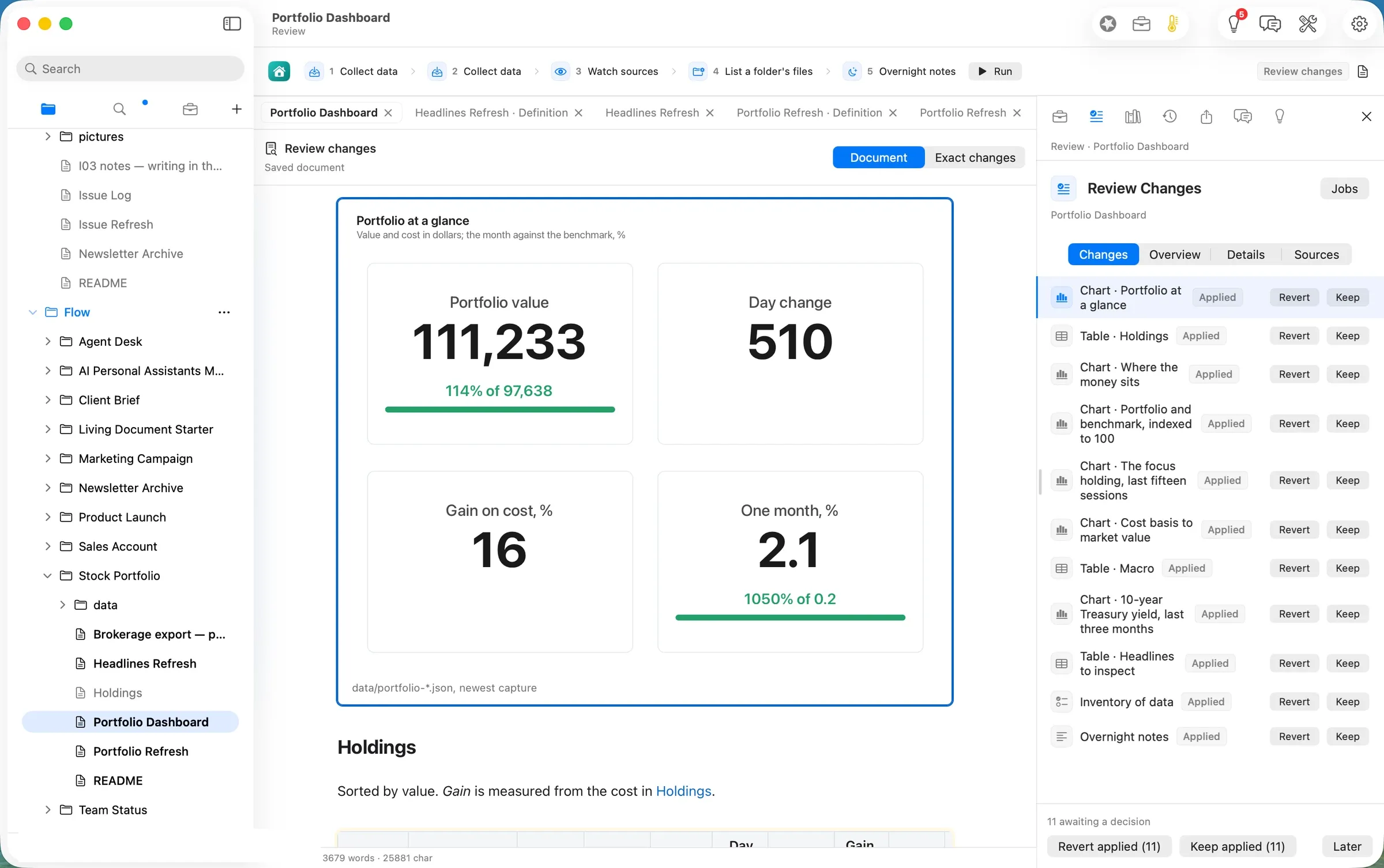 Review Changes: Portfolio at a glance, and the eleven changes