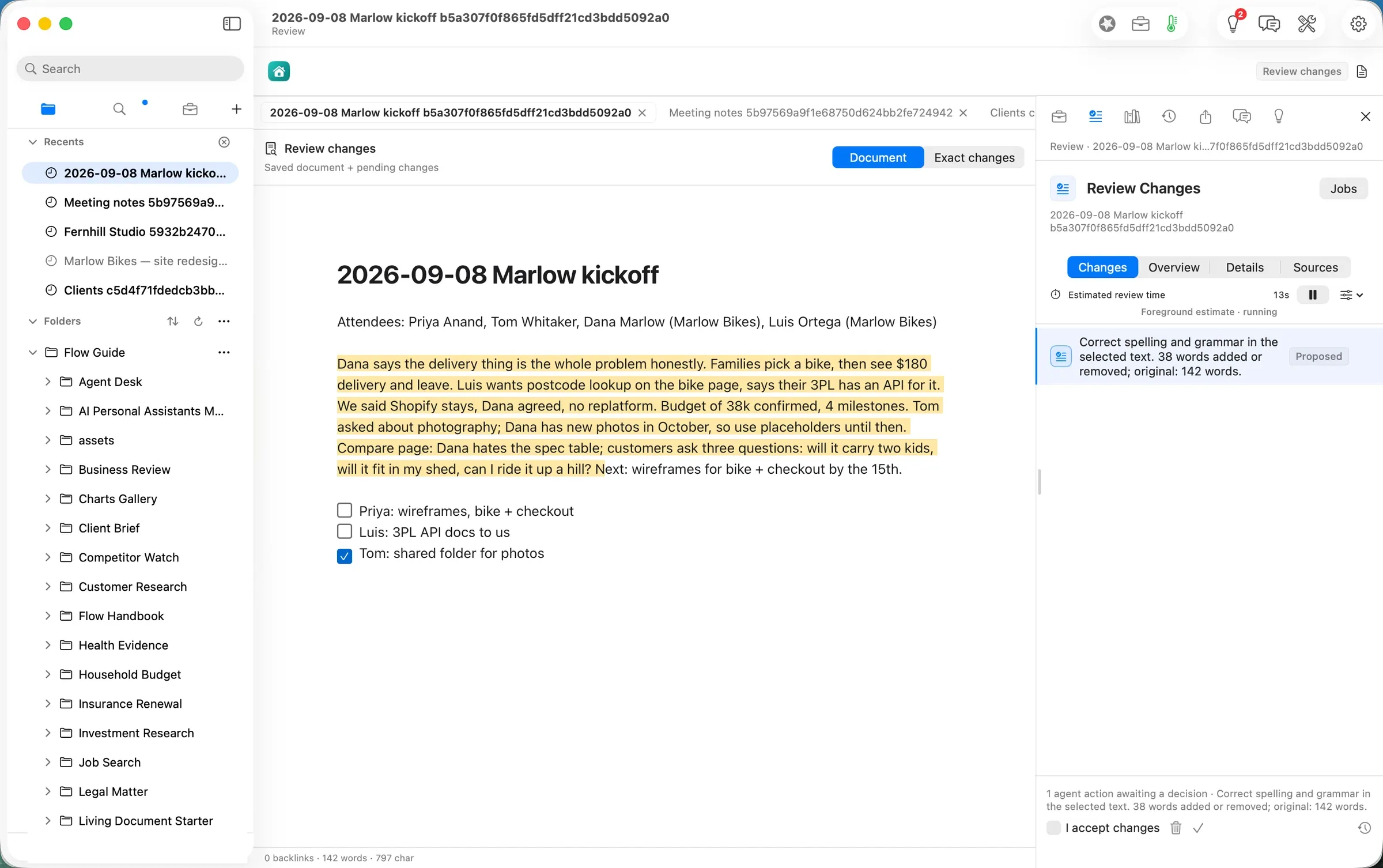 The proposal, waiting in Review Changes