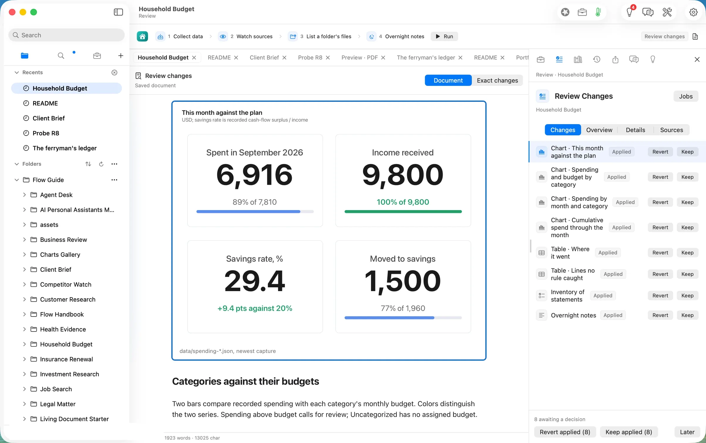 Review Changes: eight changes, each with Revert and Keep