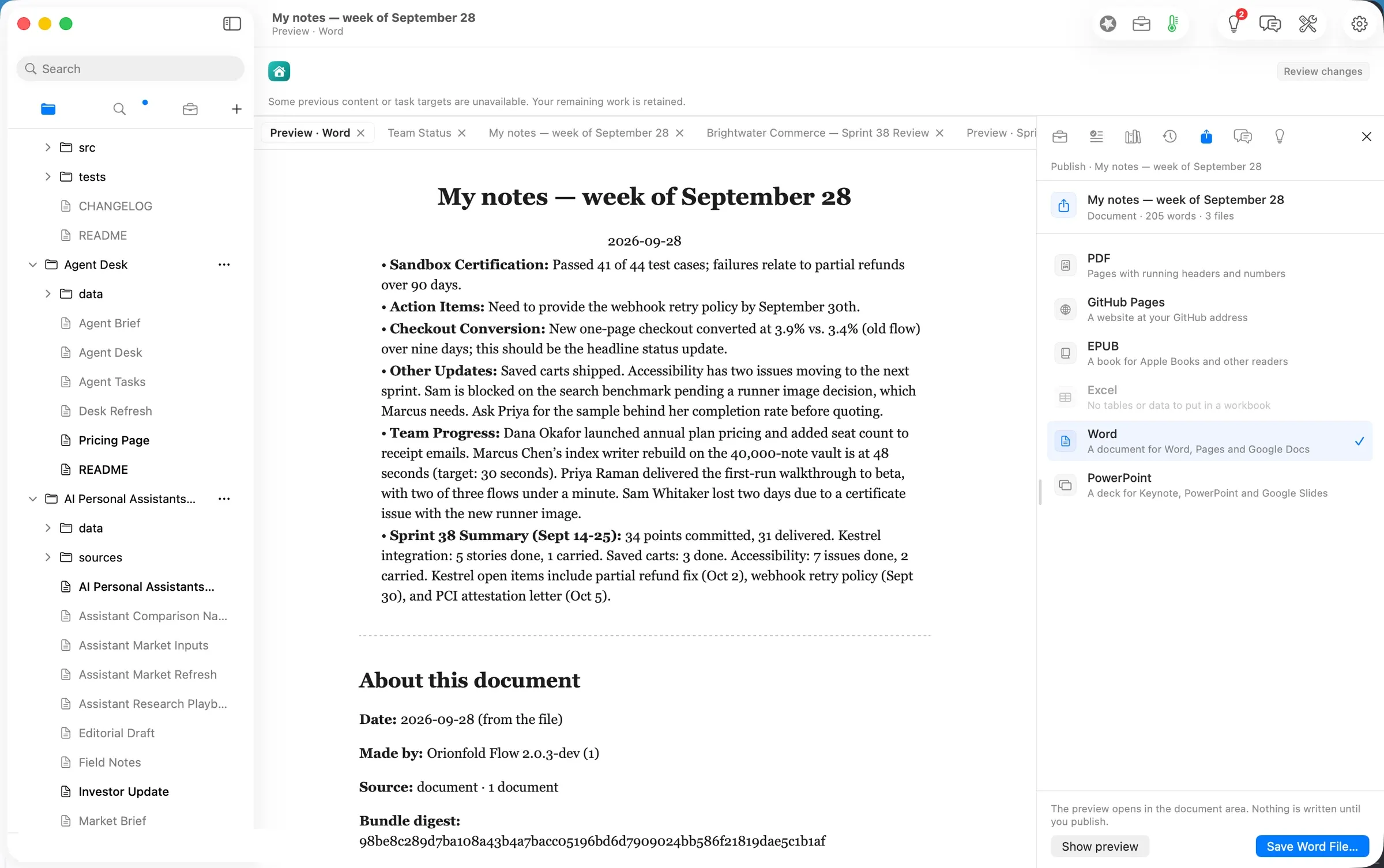 The Word preview before saving