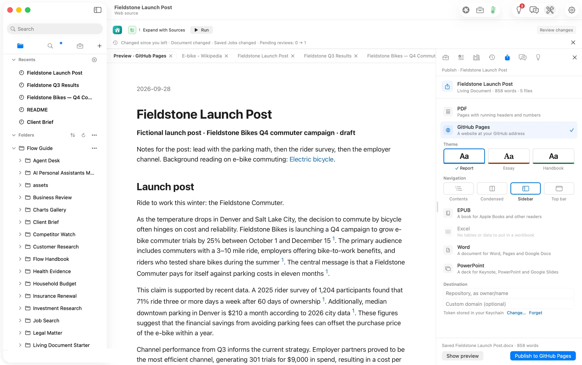 The web page preview; nothing was published