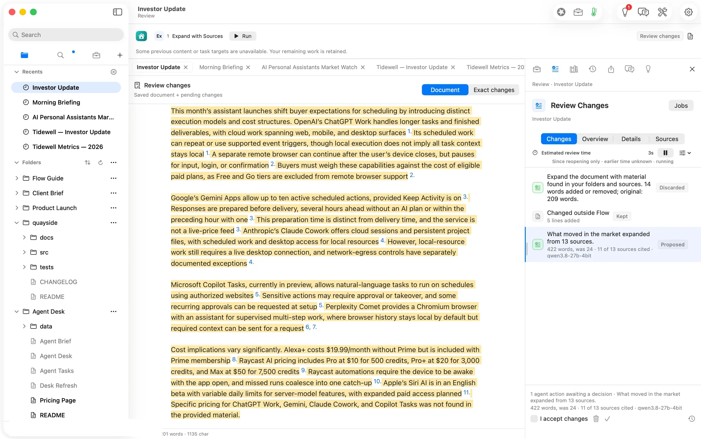 The drafted market section: a footnote on every claim