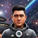 Manav Sehgal, a stylized space-explorer portrait of the founder of Orionfold.
