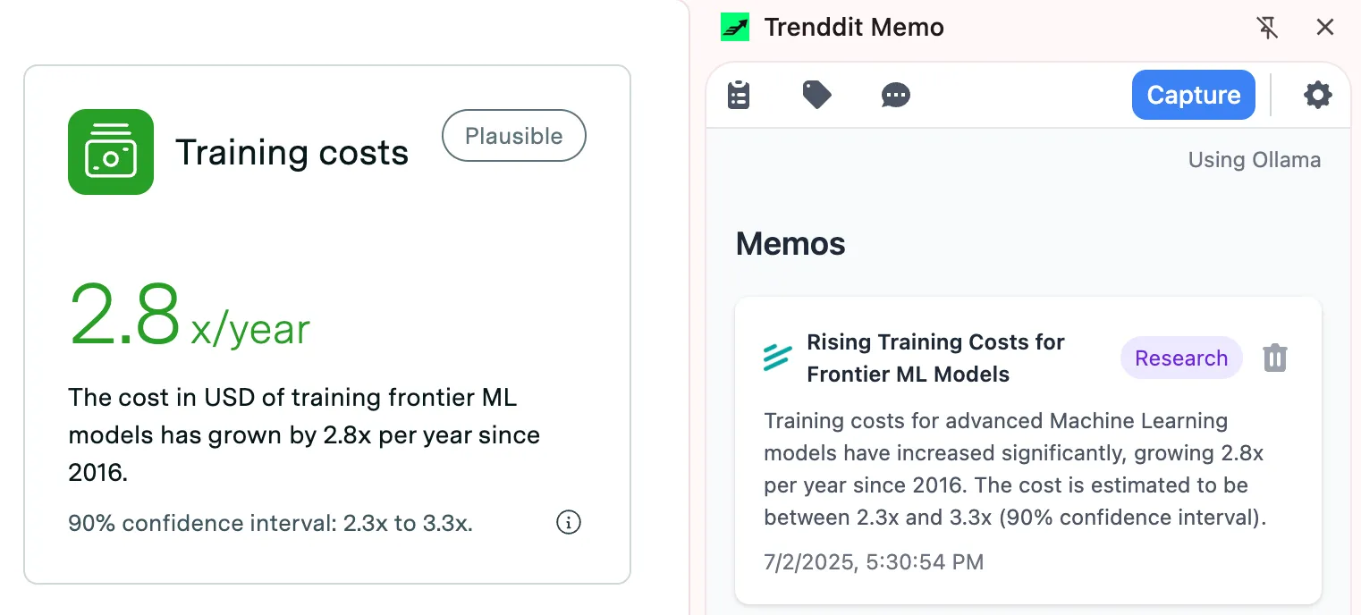 A list of saved memos with AI-written summaries and tags.