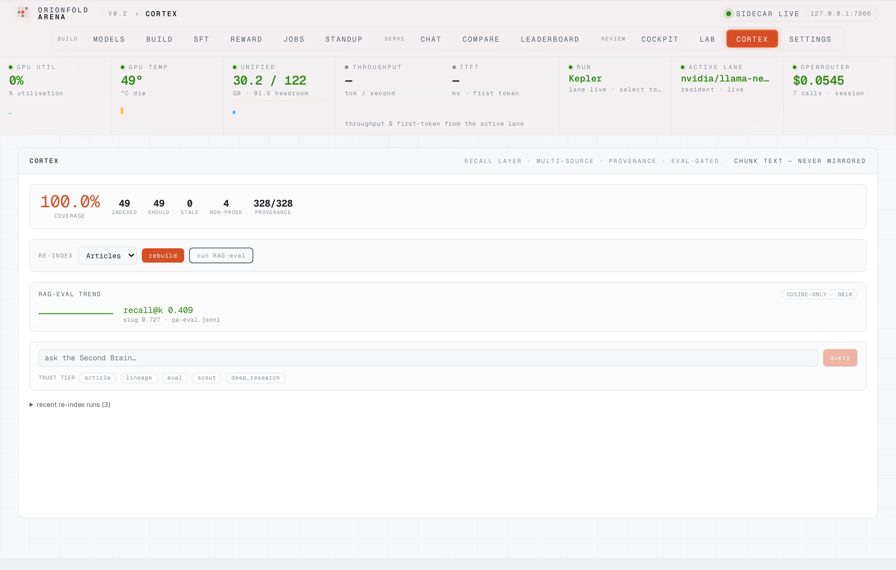The recall gate after a second scoring run, comparing recall against the last run and showing a promote verdict.