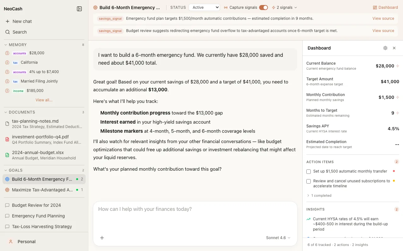 A list of signals that link insights from one chat to a goal in another.