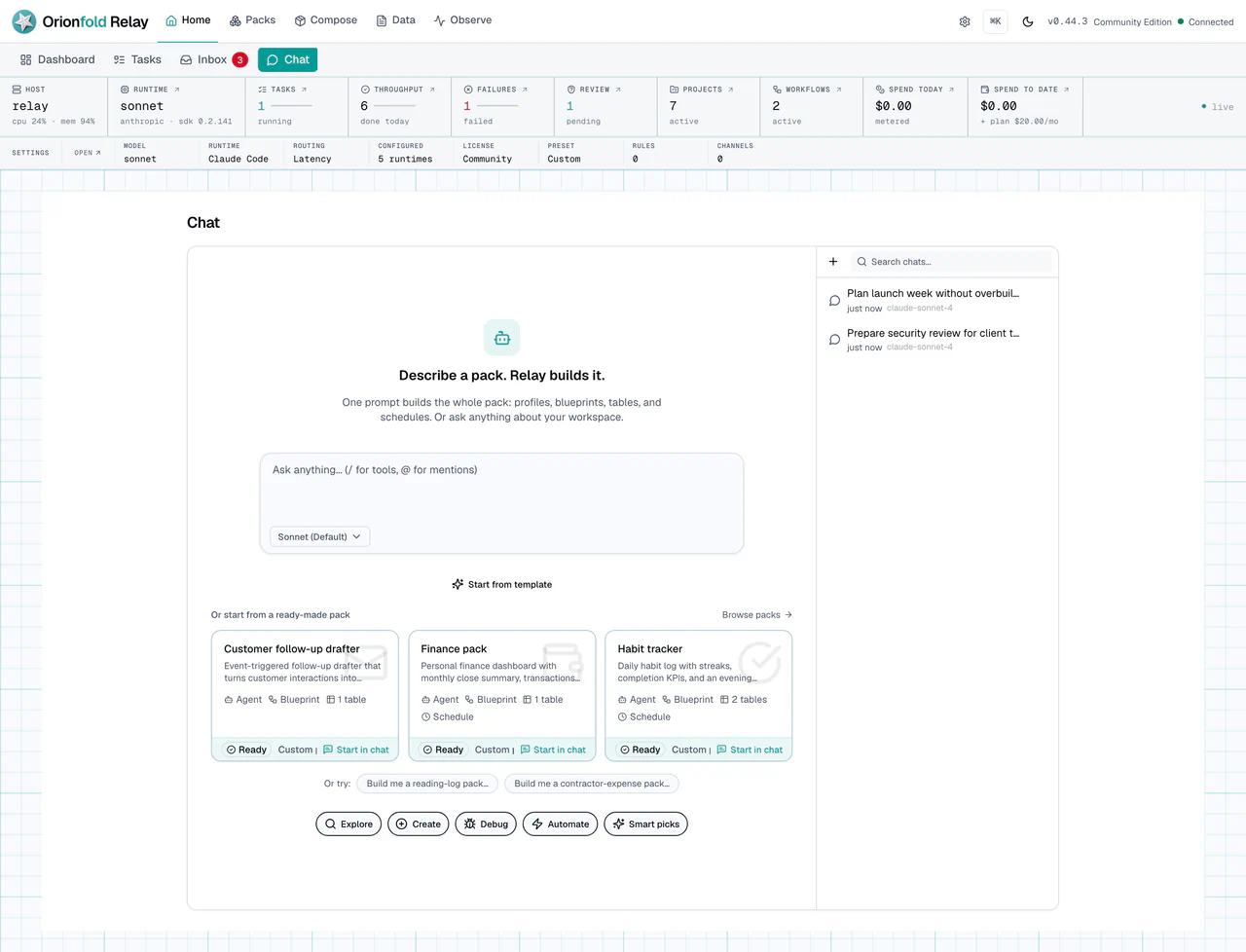 Chat workspace with local Relay context