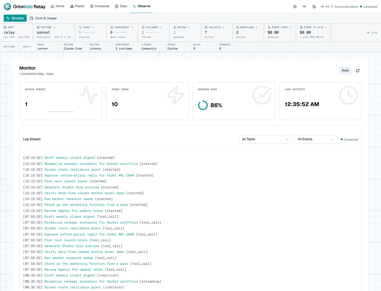 Monitor showing execution state and run context