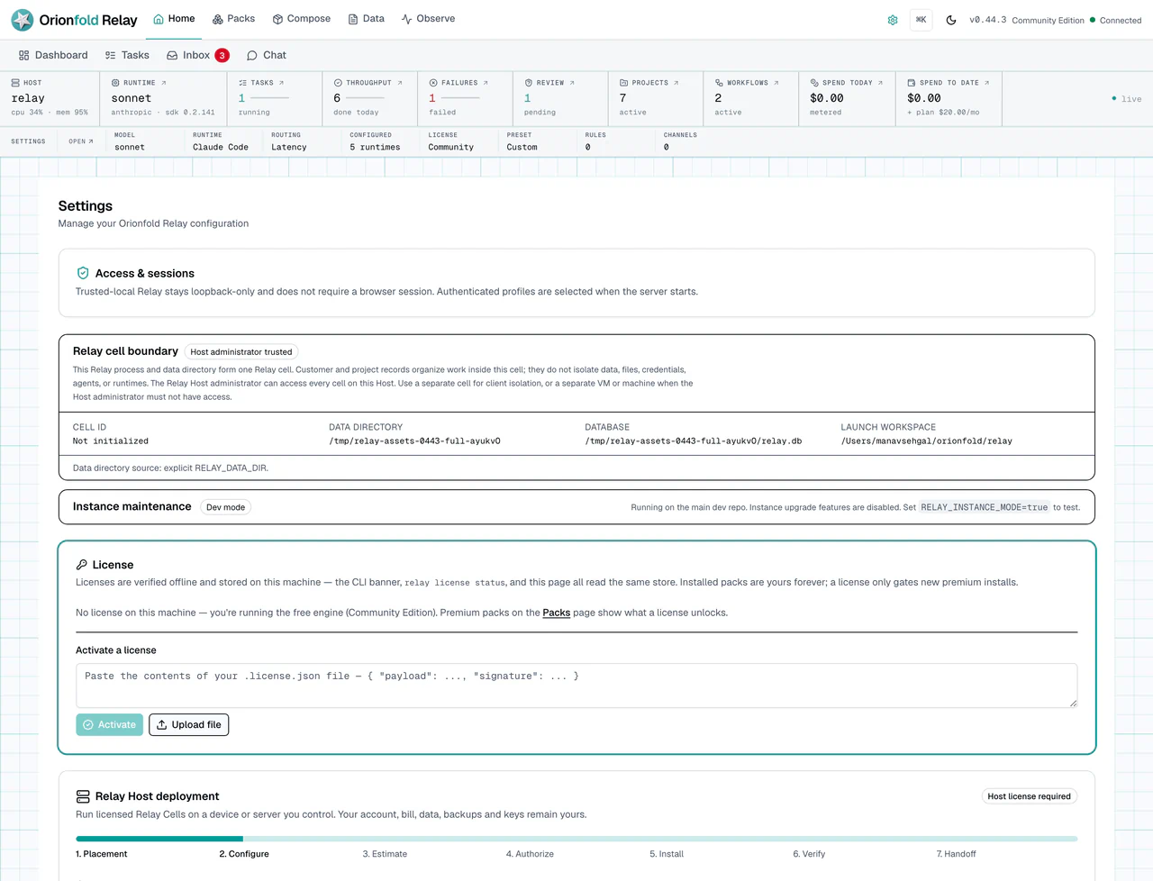 License settings with saved offline license state