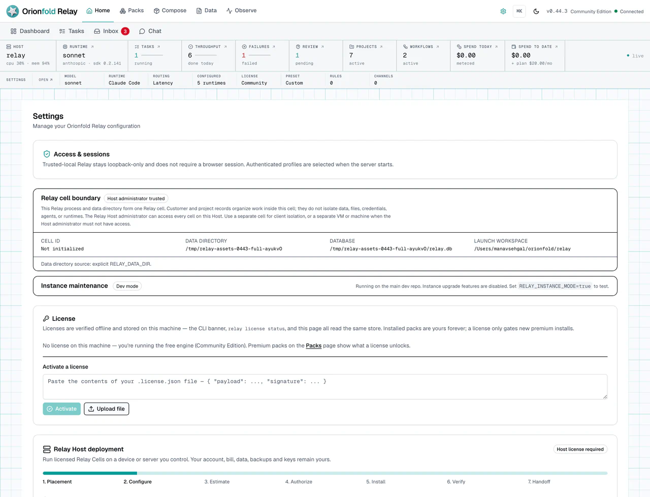 Settings summary for local Relay controls